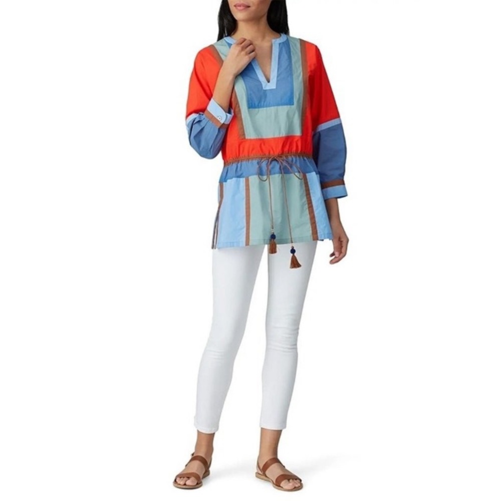 (B11) Tory Burch Color-block Poplin Tunic, Size 8‎